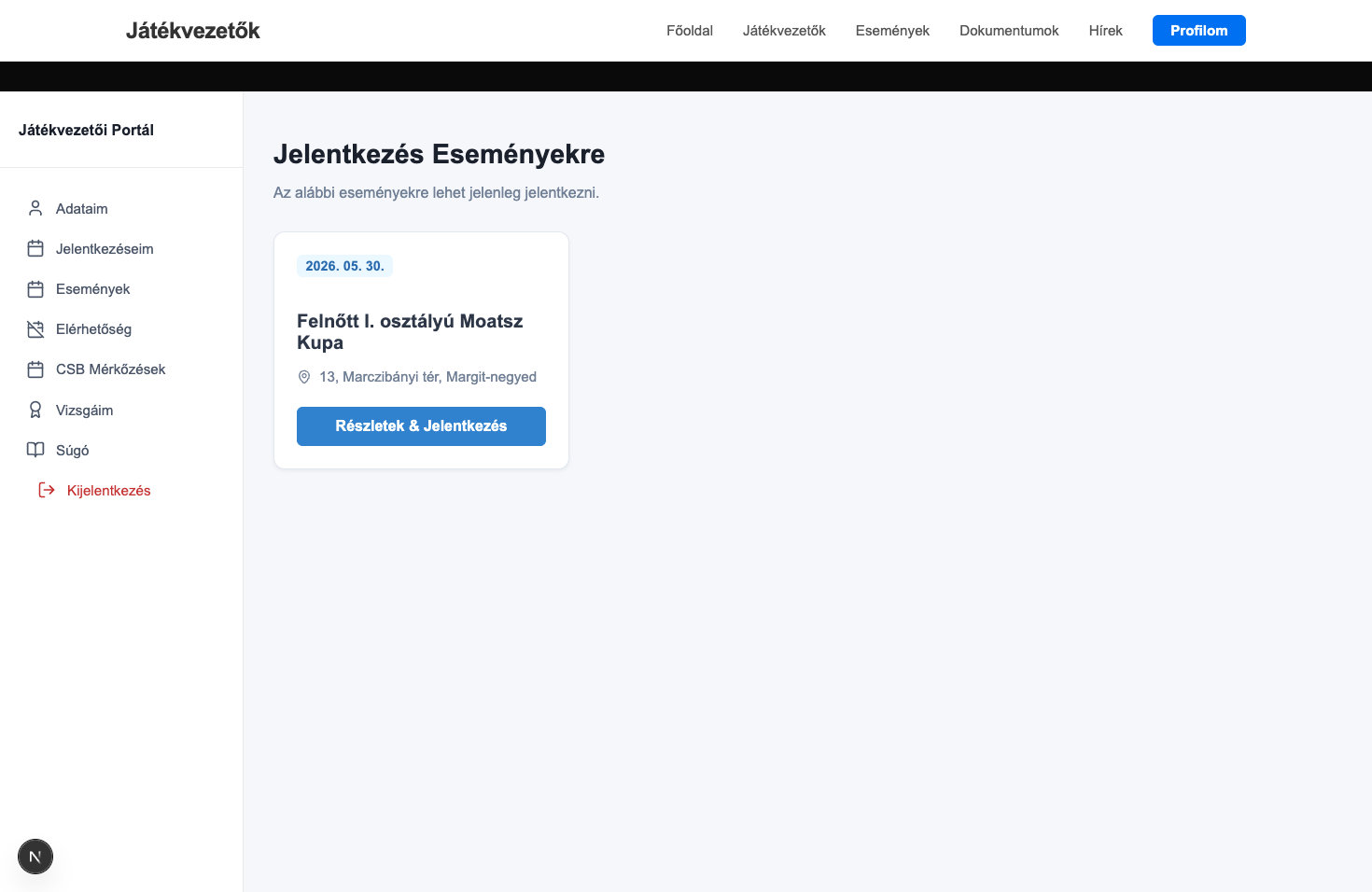 Események oldal